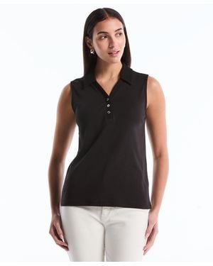 Rafaella Petite Sleeveless Polo Top - Black