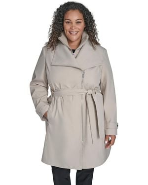Calvin Klein Plus Size Belted Long-sleeve Wrap Coat - Gray