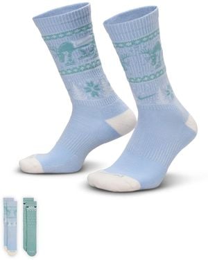 Nike 2-pack Everyday Cushioned Winter Wonderland Crew Socks - Blue