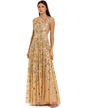 Mac Duggal Sequined High Neck Cap Sleeve A Line Gown - Metallic