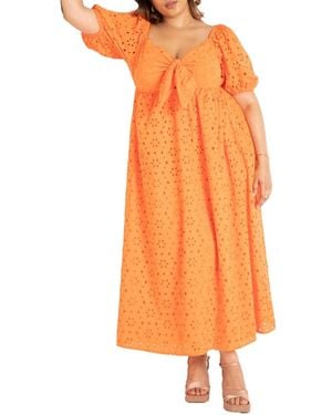 Eloquii Plus Size Eyelet Tie Front Maxi Dress - Orange