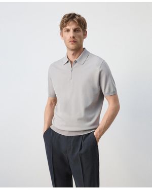 Mango Knitted Zip Polo Shirt - Gray