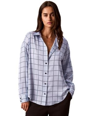 Calvin Klein Plaid Long Sleeve Button Up Shirt - White