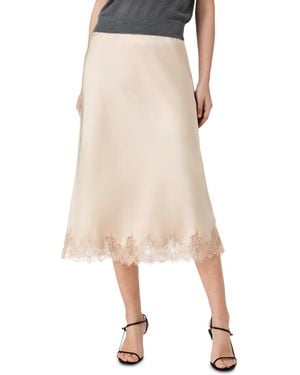 French Connection Ennis Satin Lace Midi Skirt - Natural