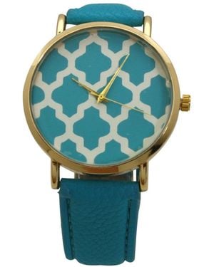 Olivia Pratt Geometric Pattern Leather Strap Watch - Blue
