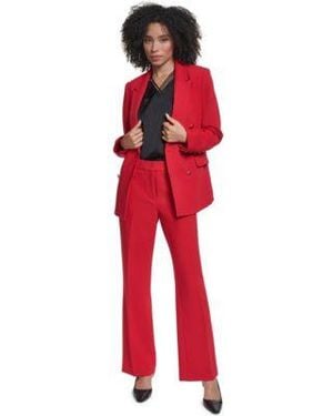 KARL LAGERFELD Double Breasted Shoulder Padded Blazer Sleeveless V Neck Blouse Top Flare Pants - Red