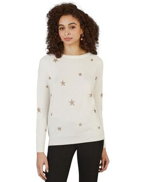 Yumi' Foil Star Print Relaxed Fit Sweater - White