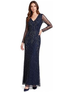 Lara Long Sleeve Beaded Gown - Blue