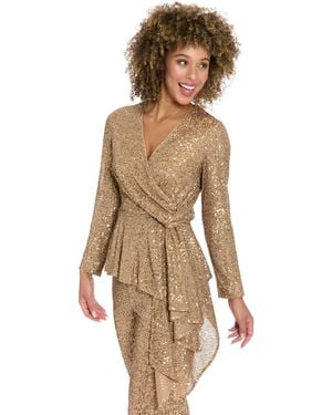 Muse Long Sleeve Faux Twist Wrap Top - Natural