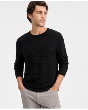 Alfani Long-sleeve Merino Exposed Raglan Textured Crewneck Sweater - Black