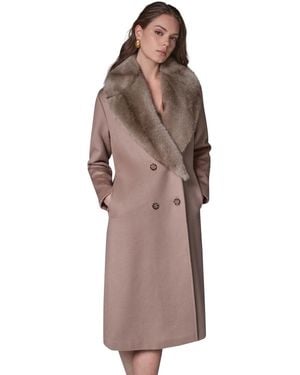 Donna Karan Wool-blend Faux-fur-collar Coat - Brown