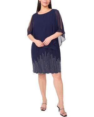 Msk Plus Size Beaded Cape-overlay Shift Dress - Blue