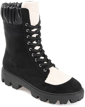 Journee Collection Elinor Lace Up Lug Booties - Black