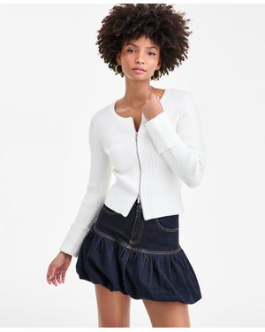 BarIII Zip-front Ribbed-knit Sweater - White