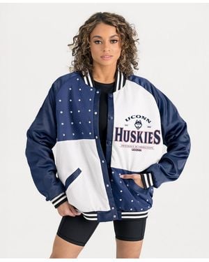 Gameday Couture Navy Uconn Huskies Oversized Inner Drive Varsity Rhinestone Full-snap Bomber Jacket - Blue