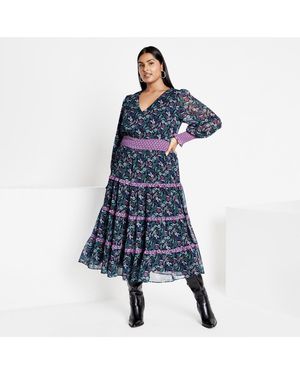 City Chic Plus Size Gwendolyn Print Dress - Blue