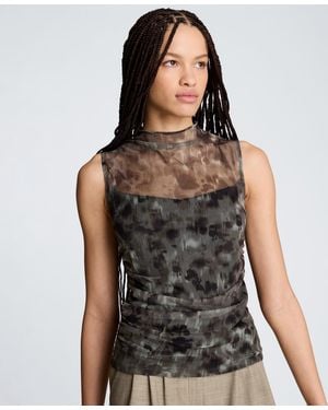 Kenneth Cole Printed Mock Neck Mesh Tank Top - Black