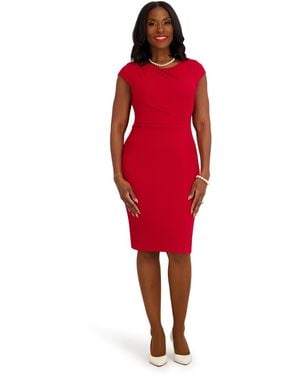 Kasper Cap-sleeve Crewneck Dress - Red