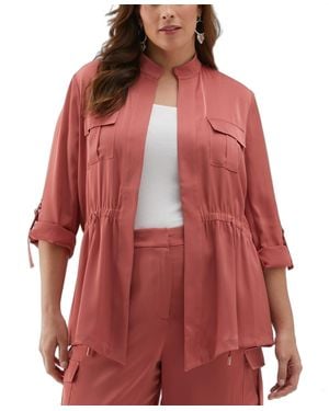 ELLA rafaella Plus Size Drawcord Waist Shine Roll Sleeve Jacket - Red