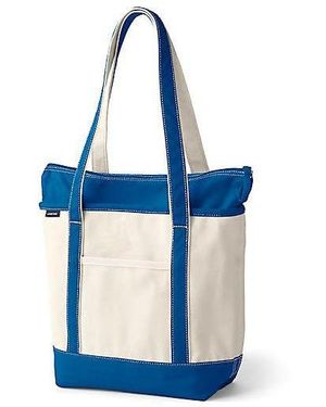 Lands' End Medium 5 Pocket Zip Top Long Handle Canvas Tote Bag - Black