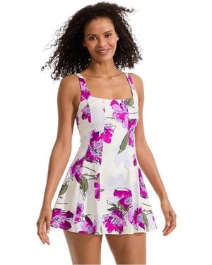 Lands' End Square Neck Corset Seamed Swim Dress - Purple
