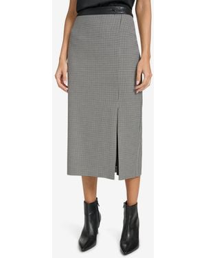 Calvin Klein Houndstooth Long Pencil Skirt - Gray