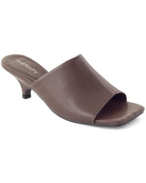 Therapy Australia Nassau Square Toe Low Kitten Heel - Brown