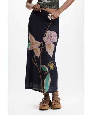 Desigual Long Printed Skirt - Black