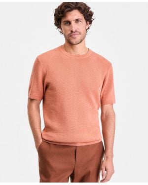 Alfani Short-sleeve Linen-blend Crewneck Sweater - Red