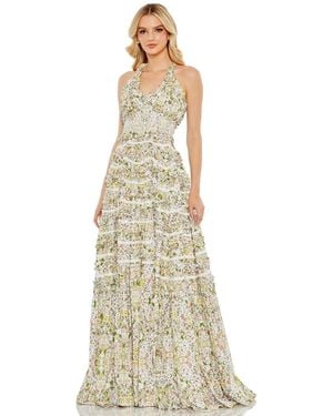 Mac Duggal Cross Back Floral Ruffle Tiered Smock Dress - Metallic