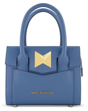 Mac Duggal Gold Plated Hardware Small Leather Tote Bag - Blue
