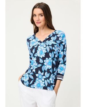 Olsen Split Neck Floral T-shirt - Blue