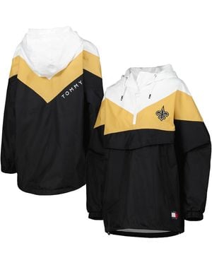 Tommy Hilfiger White/gold New Orleans Saints Staci Half-zip Hoodie Windbreaker Jacket - Black