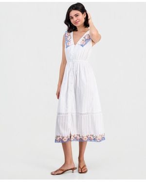And Now This Petite Cotton Embroidered Collar Maxi Dress - White