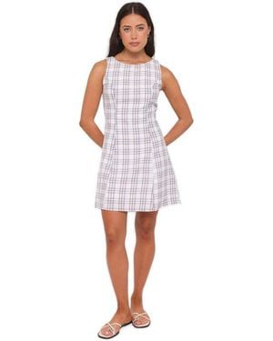 Petal & Pup Circe Plaid A-line Boat Neck Mini Dress - White