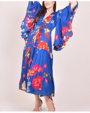 Ras Angel Sleeves Ruffle Maxi Sundress - Blue
