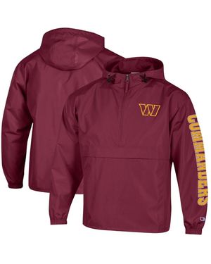 Champion Washington Commanders Packable Hooded Windbreaker Half-zip Jacket - Red