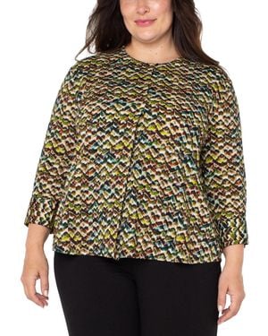 Liverpool Los Angeles Trendy Plus Size Printed 3/4-sleeve Top - Black
