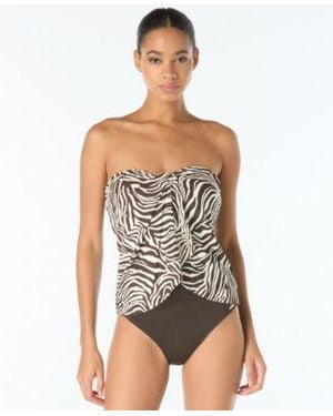 Vince Camuto Draped Bandeau Neck Tankini Top High Waisted Bottoms - White