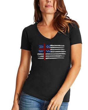 LA Pop Art One Nation Flag Word Art V-neck T-shirt - Black