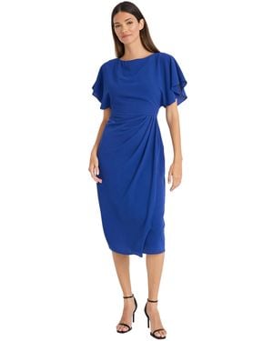 Maggy London Flutter-sleeve Side-pleated Dress - Blue