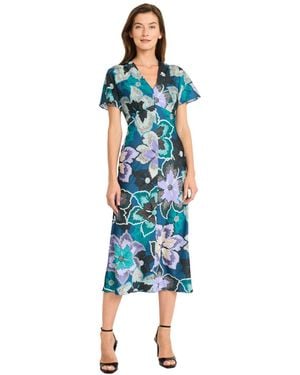 Maggy London Short-sleeve Charmeuse Midi Dress - Blue