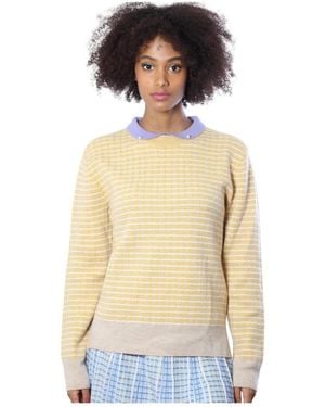 Bellemere New York Merino Tweed Pullover With Pearl Polo Collar Sweater - White
