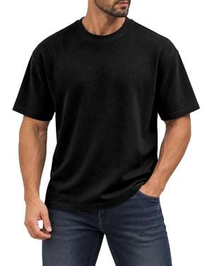 Blu Rock Heavyweight Micro Waffle Knit Drop-shoulder Short Sleeve T-shirts - Black