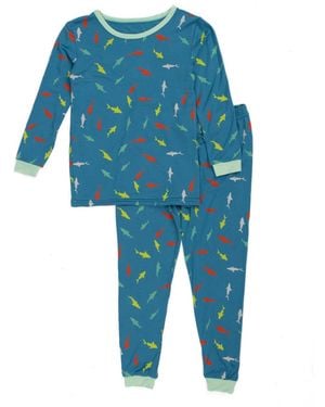 Leveret Kids Matching Family Two-piece Cooling Bamboo Viscose Long Sleeve Pajamas - Blue