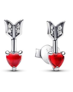 PANDORA Arrow And Murano Glass Heart Stud Earrings - Red