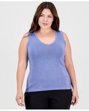 Tahari Plus Size Metallic Tank Top - Blue