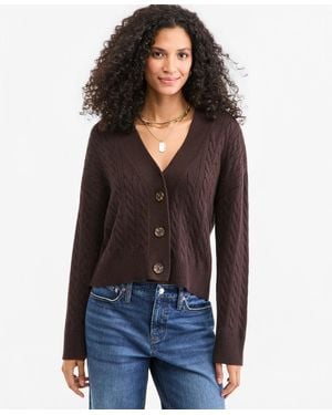 On 34th Cable-knit 3 Button V-neck Cardigan - Blue