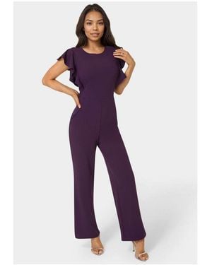 Bebe Scuba Crepe Jumpsuit With Ruffle Sleeve - Purple