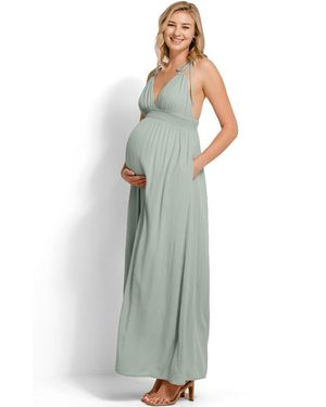 Hello Miss Maternity V-neck Tie Strap Empire Waist Maxi Dress - Multicolor
